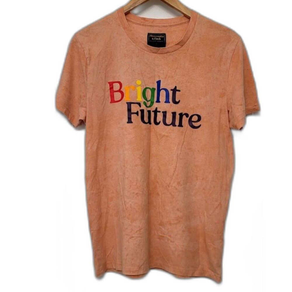 Abercrombie Fitch Bright Future Rainbow Pride Acid Wash Graphic Peach Tee Mens S